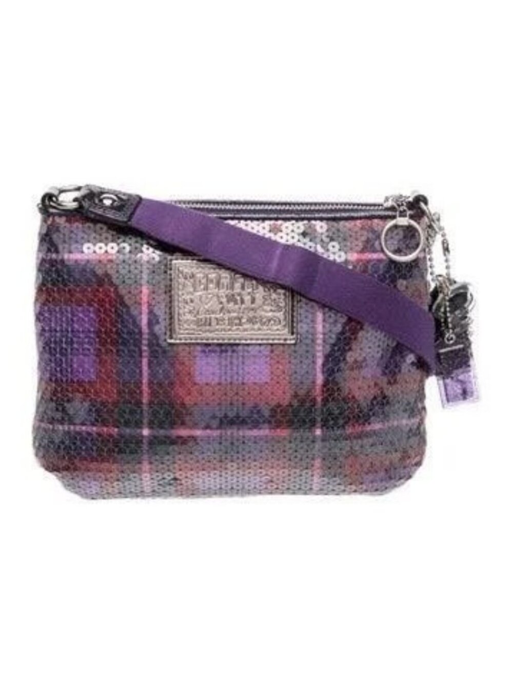 NWOT ** Coach Poppy Purple Plaid Sequin Crossbody